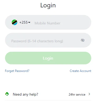 Bangbet Tanzania login screen