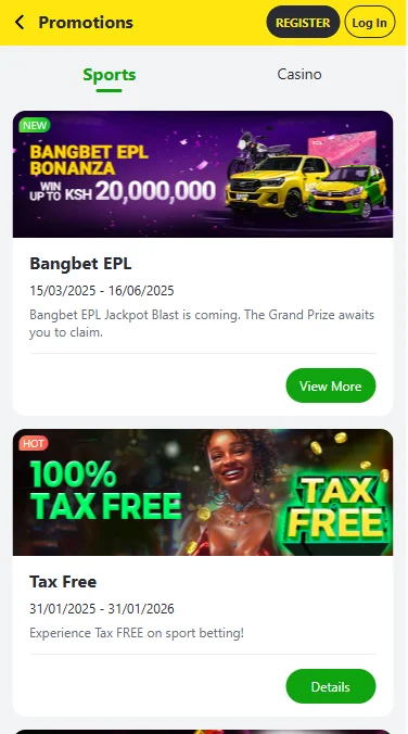 Bangbet promotions and bonuses list